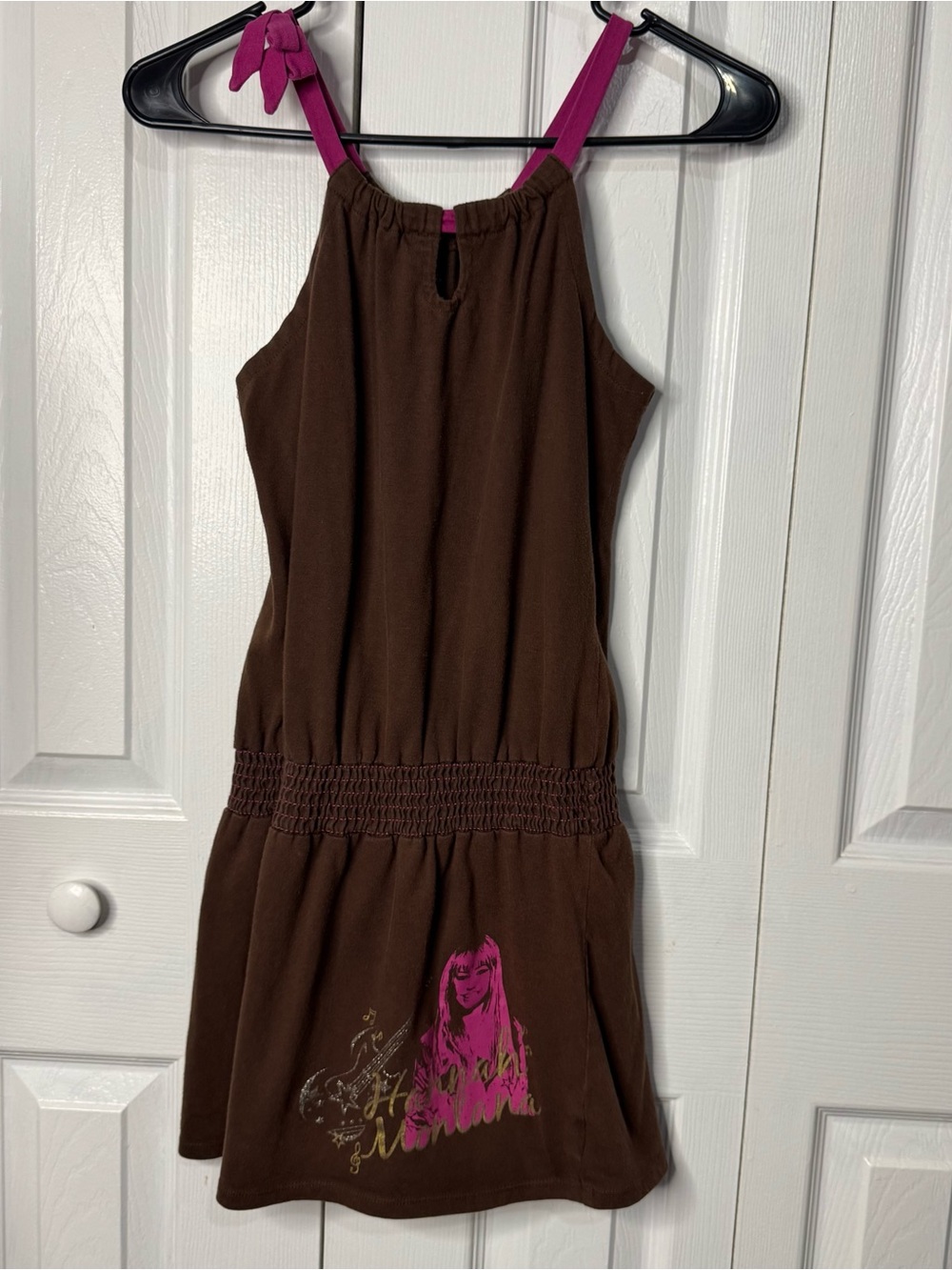 Disney Brown Casual Dress with Pink Straps and Pink Graphic